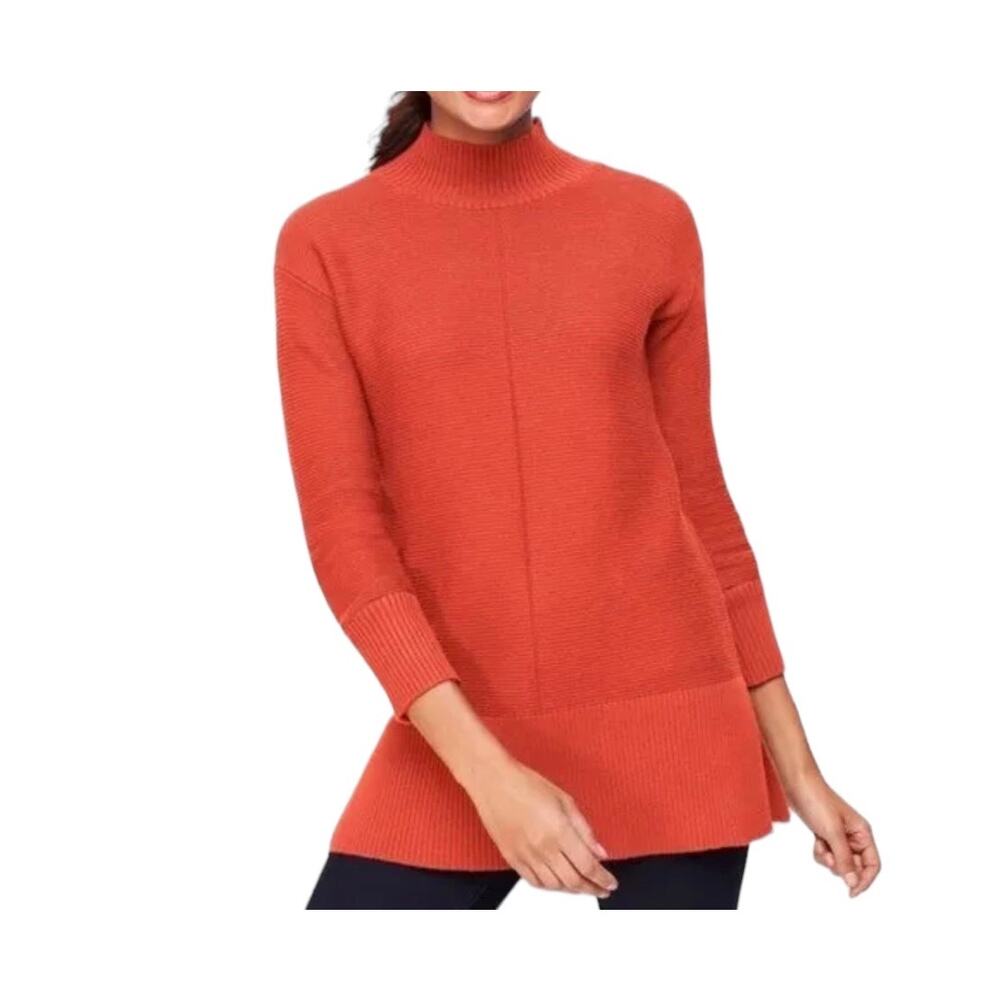 Talbots Sweater Mock Neck Pullover Rust Orange Longline Lightweight Large